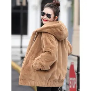 Hoodie Bulu Wanita Bulu Kucing  Musim DIngin Jaket Sherpa Bulu Wanita Terbaru Baju Cewek Oversize Tebal