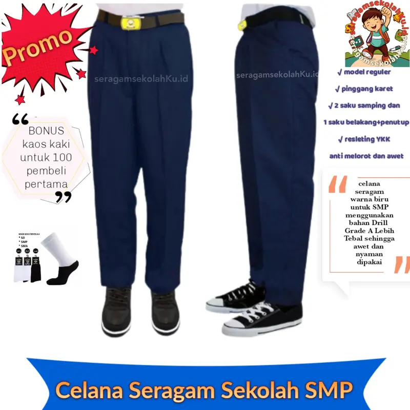 Celana Seragam Sekolah SMP Warna Biru Merk Purnama Seragam 0