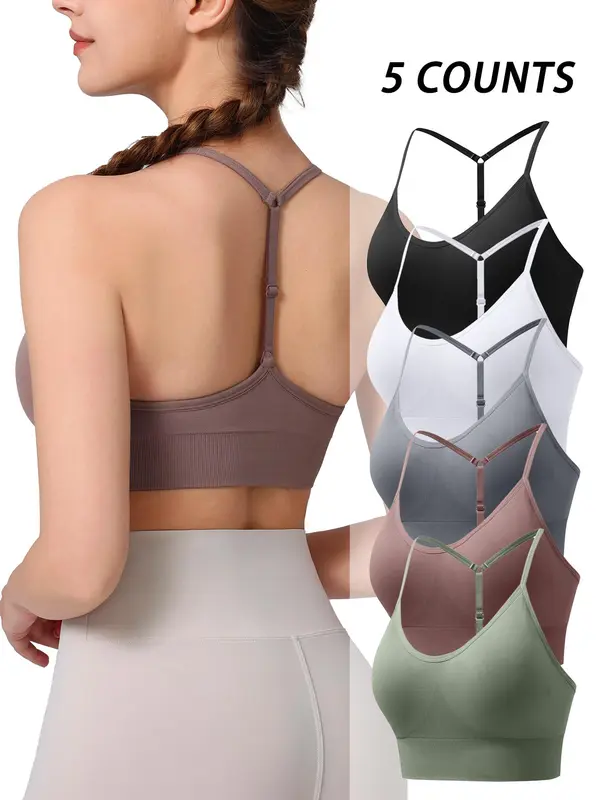 Women's Solid Color Sports Bra, Adjustable Strap Y Back Design Bra, Breathable Comfortable Sports Bra for Yoga Gym Workout Exercise, Activewear, Workout Clothes Women 0
