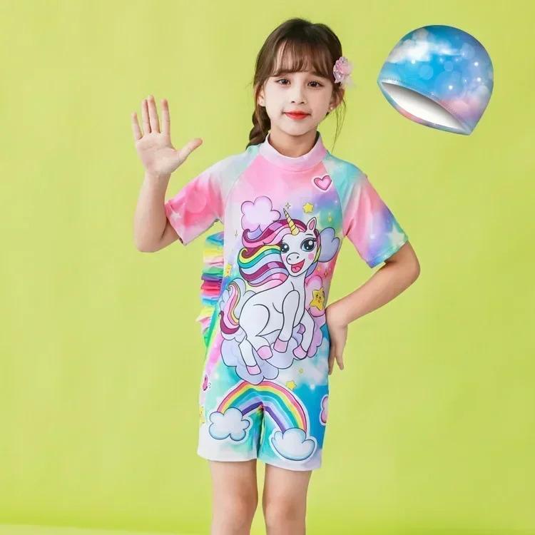 Product Introduction of Conservative Swimsuit 2024 One-piece Girl's Short-sleeved Shorts Swimsuit Cartoon Cute Children's Swimsuit Baby Girl 15