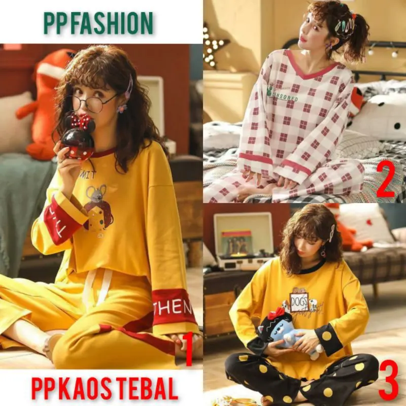 baju tidur piyama pp wanita bahan kaos tebal import Celana Cewek Panjang 2