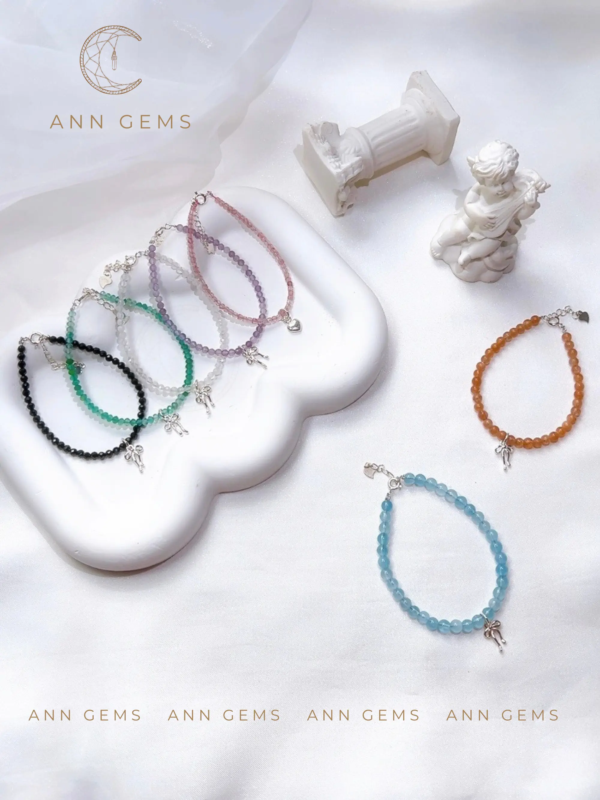 Vòng tay đá tròn 4 ly kết hợp charm bạc 925 đẹp mắt, thanh lịch - GemsbyAnn