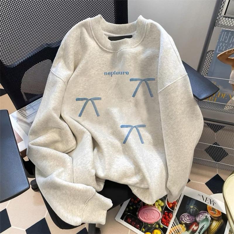 Áo sweater nữ .áo hoodie nỉ cổ tròn chất nỉ bông 2 mặt dày đẹp in hình nơ xanh 1