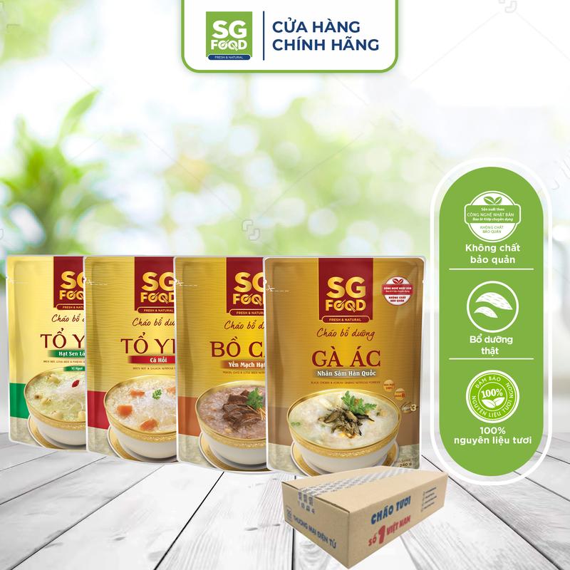 Thùng 30 Gói Cháo Bổ Dưỡng Sài Gòn Food Mix 5 Vị 240G Bồ Cầu Gà Ác Tổ Yến Cá Hồi Tổ Yến Lá Dứa Bào Ngư