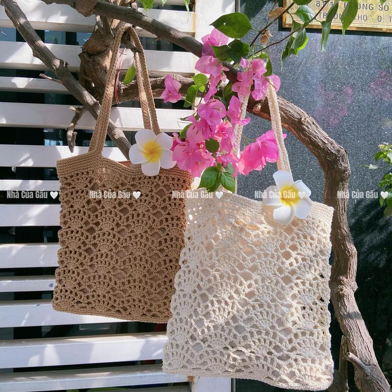 Túi len sợi dệt đeo vai họa tiết quạt vintage (TẶNG KẸP HOA SỨ)