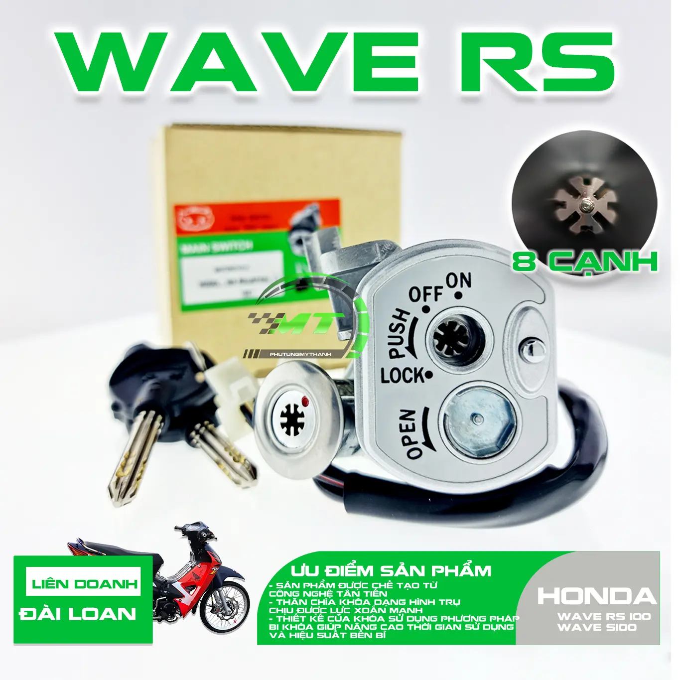 Ổ khóa 8 cạnh chống trộm cho xe Honda Wave RS/S100 Phụ Kiện Phụ Tùng