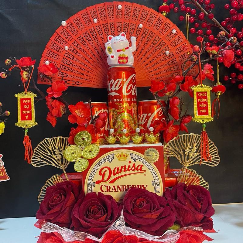 V1-Set Hồng Nhung - Set phụ kiện trang trí Tháp bánh Bộ phụ kiện- set phụ kiện Tết tháp nước tài lộc tráp nhỏ mẫu danisa kẹo 2025