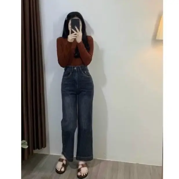 ￼[Loai Đẹp M005 ] Quần Bò Jeans Nữ Ống Đứng, Quần Bò Denim Ống Rộng Suông Cạp Cao Hách Dáng  Lưng Cao Women 005 | BigBuy360 - bigbuy360.vn