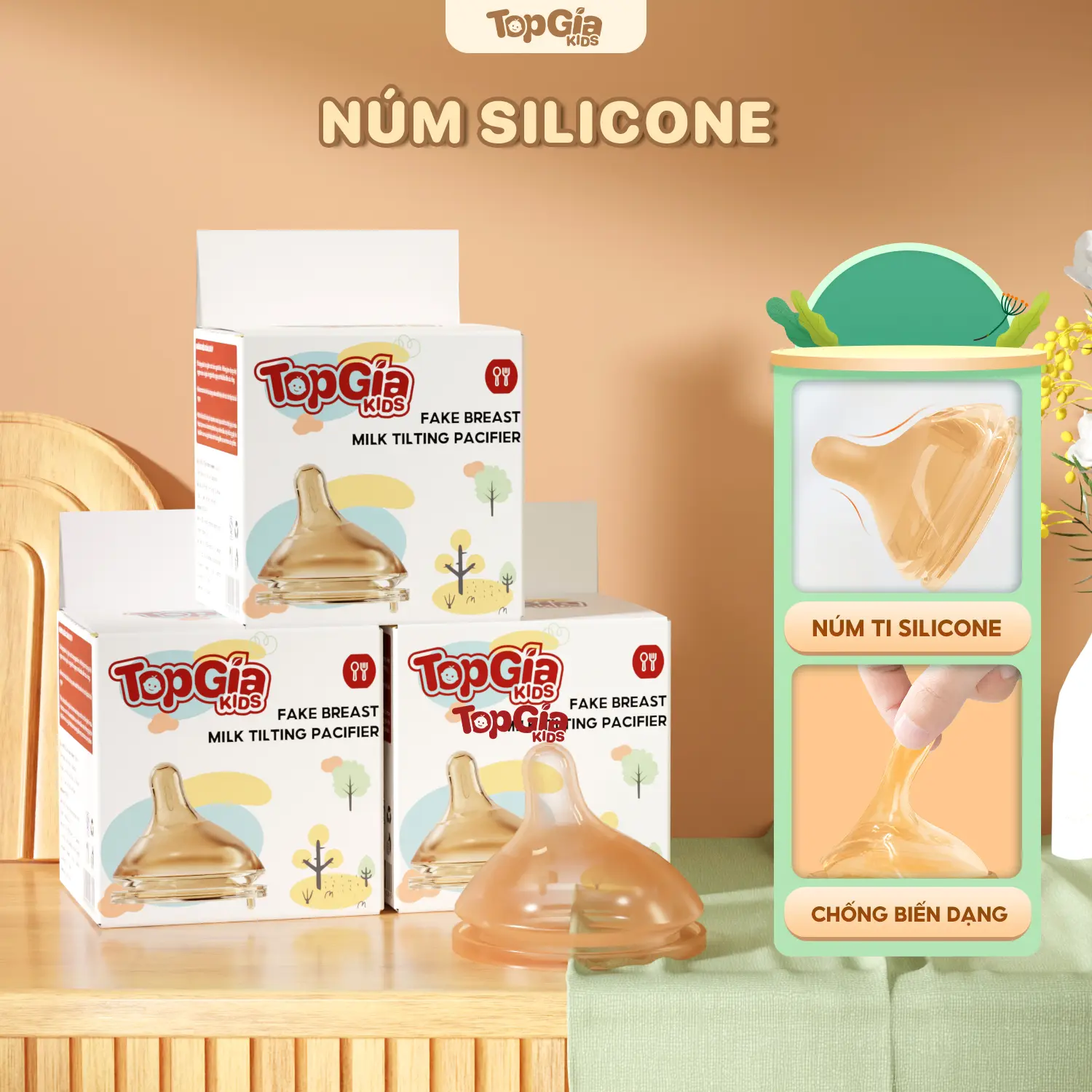 Núm ti silicone mềm chống sặc TOPGIAKIDS, đầu ti, núm thay thế bình sữa - 3 size phù hợp