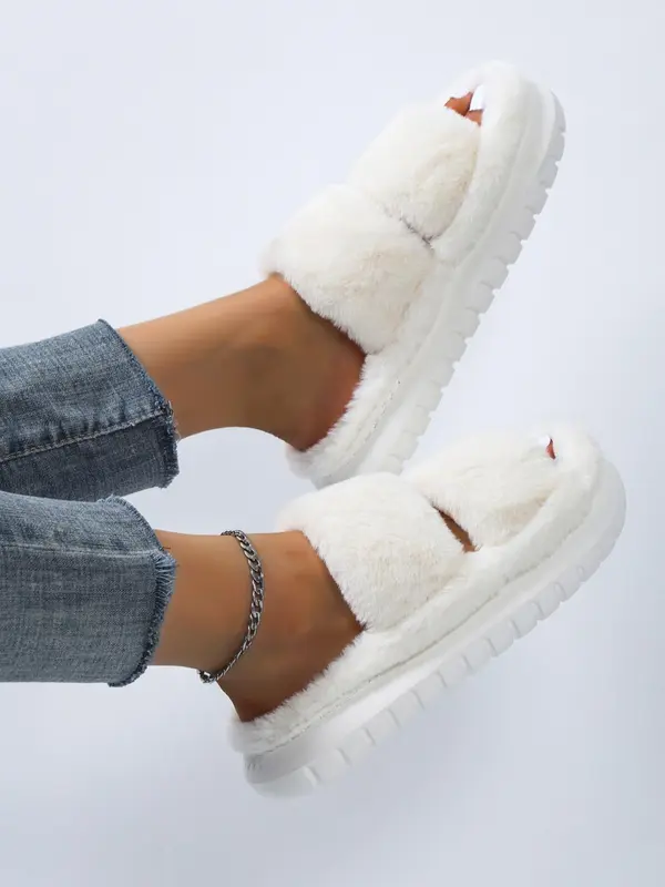 Women's Simple Plain Color Plush Slippers for Women, 1 Pair Casual Comfortable Home Slippers for Fall & Winter, Fluffy Winter House Shoes for Indoor and Outdoor 3