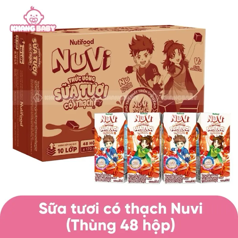 Nuvi sữa thạch 3 vị (Socola, Dâu,Cam, vị Đường đen) thùng 48 hộp x 170ml/110ml- Vị ngon bé thích, niềm vui bất tận