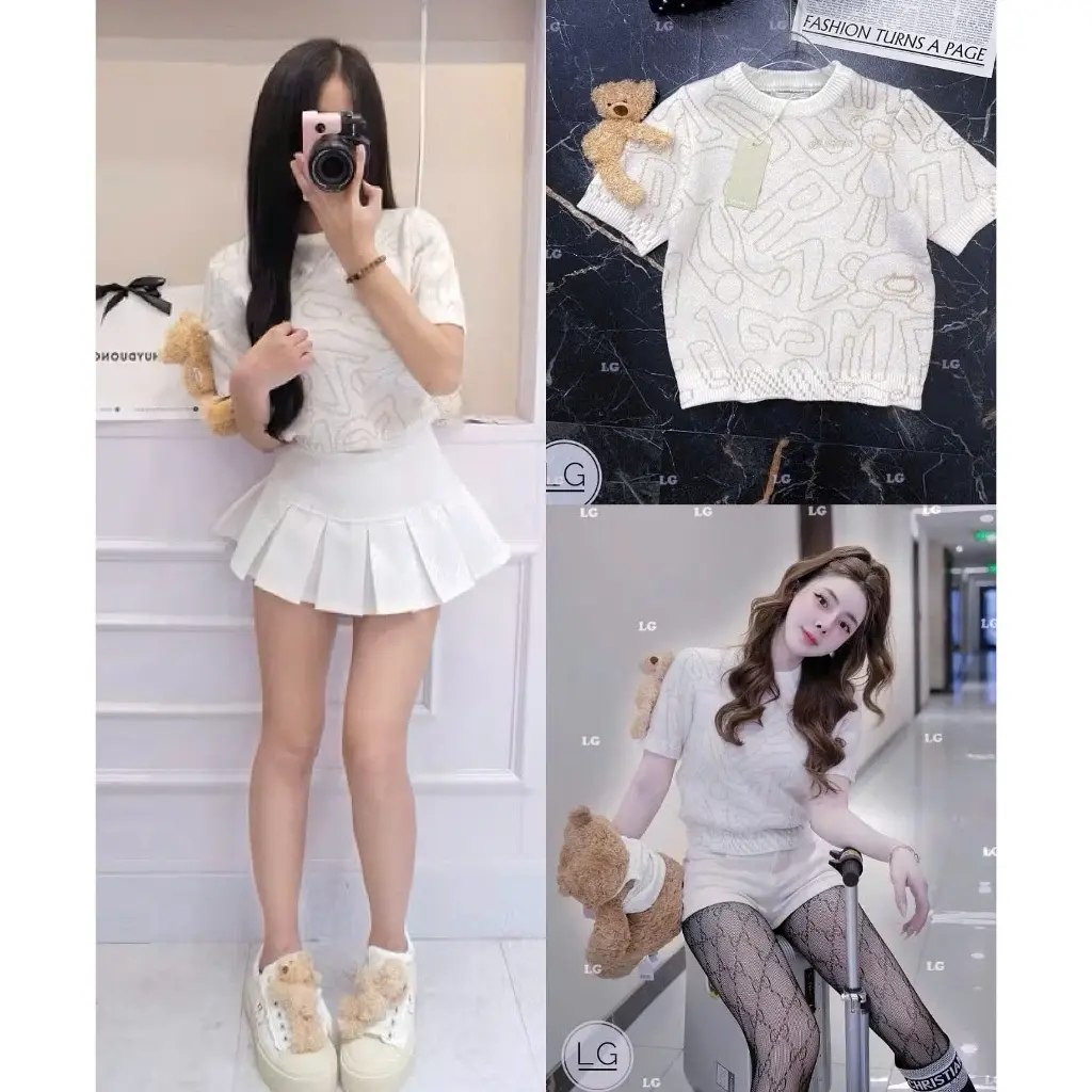 🌸lostofelephant🌸Áo Len Cộc Tay Hoạ Tiết Nhiều Hình, Áo thu Len Siêu Chất Lượng, Hot  2025 (có kèm gấu) C15