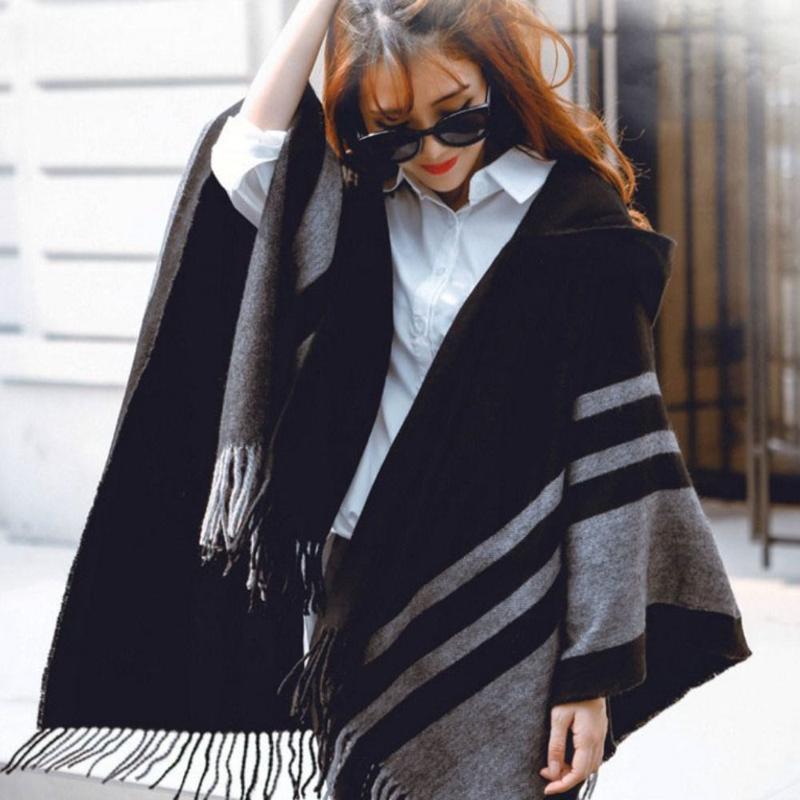 Fashion Winter Warm Fleece Shawl Hooded Imitation Cashmere Wraps Scarf Thicken Cloak Cardigan 0