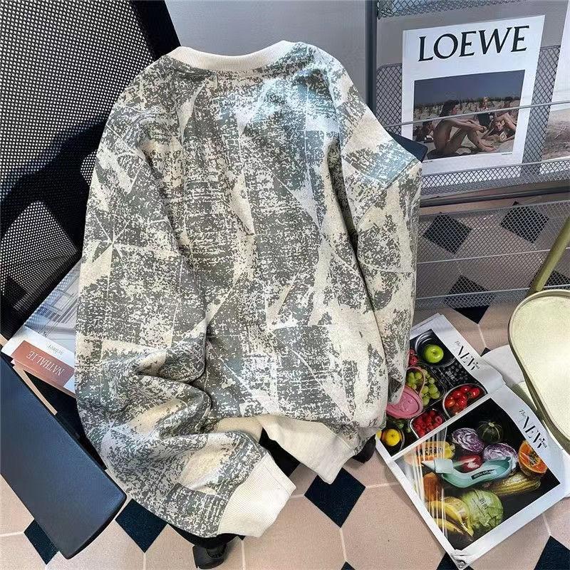 Áo Len Cổ Tròn Da Hươu Nhung, Hàng Mới Về, Phong Cách Mỹ, Thêu Presbyopic Ba Chiều, Chất Liệu Da Lộn Màu Cổ Điển, Thích Hợp Cho Nam Và Nữ, Thời Trang Cặp Đôi Menswear Hoodie 2
