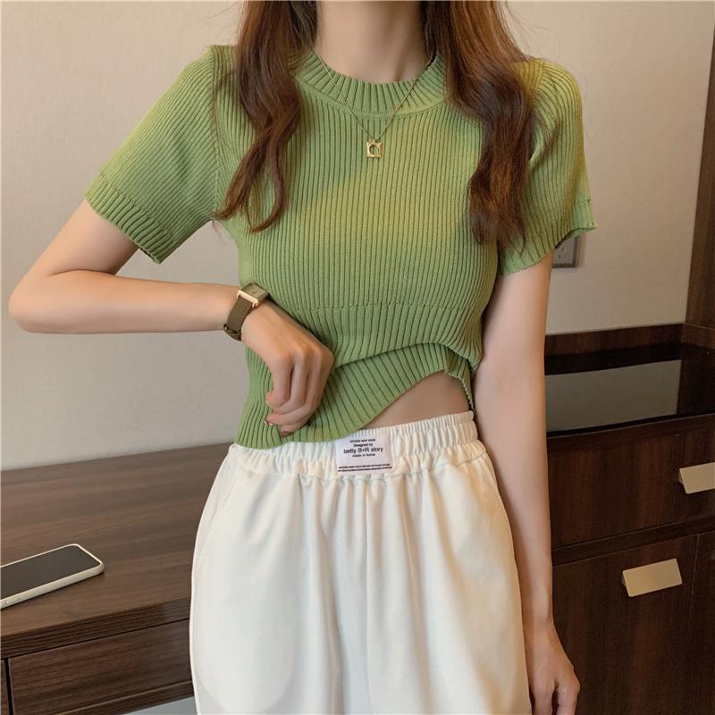 Product Introduction of Áo Thun ngắn Tay, Vừa Vặn Đàn Hồi, Phong Cách Pháp, Áo Sơ Mi Nhỏ Áo Mặc Bên Ngoài Kiểu Ngắn Phong Cách Phương Tây Cao Cấp, Áo Cơ Sở 7