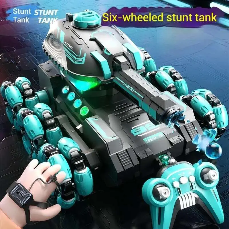 New Remote-Controlled Tank Six Wheeled Stunt Gesture Sensing Deformation Swing Arm Climbing Off-Road Vehicle Toy