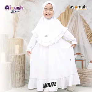 TERBARU !! Dress Anak Muslim Perempuan Aisyah Series Cantik set Kerudung untuk Manasik Haji Warna Putih By Asymah