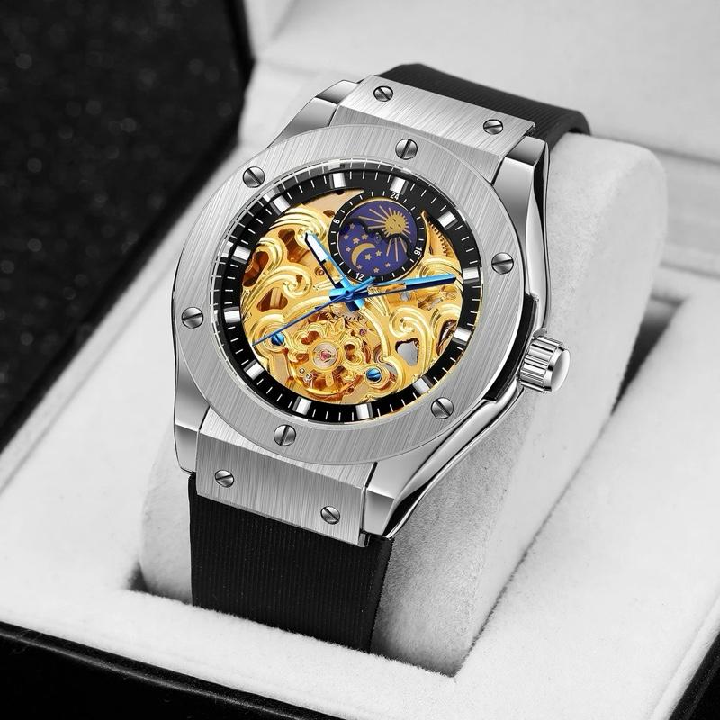 Đồng Hồ Nam chạy cơ chính hãng Forsining dây Sillicon - lộ Tim cơ