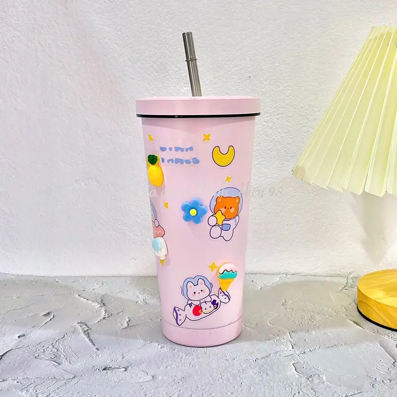 Ly Giữ Nhiệt Pastel Cao Cấp - Dung Tích 750ml - ( Tặng Kèm Túi Nhựa + Cọ Rửa + Sticker 2D và 3D ) cốc  giữ ly 6