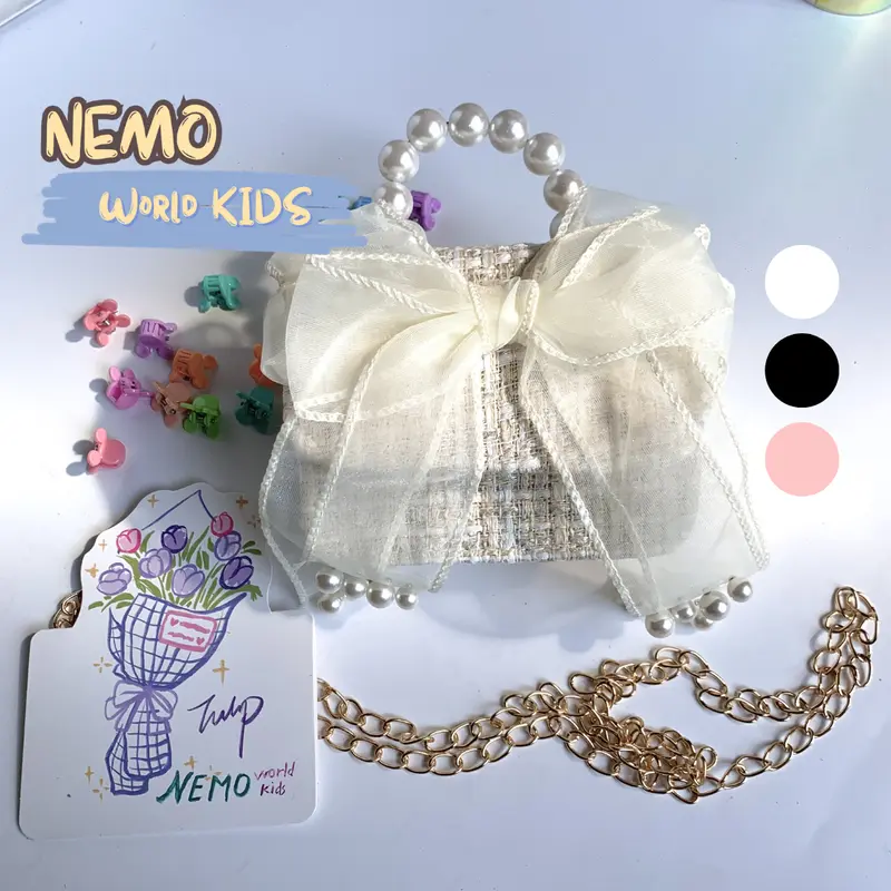 [Nhiều màu] Túi nơ voan quai ngọc sang chảnh dự tiệc dễ thương Ví đựng đồ mini cho bé gái sang chảnh 0