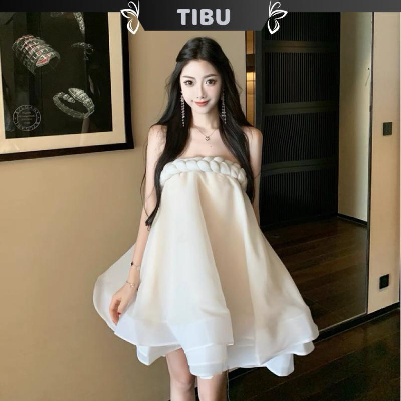 Đầm Babydoll Xoè Tầng Thắt Bím Lạ Mắt TIBU Đầm Cúp Ngực Dự Tiệc Đi Chơi Tiểu Thư Sang Chảnh D548