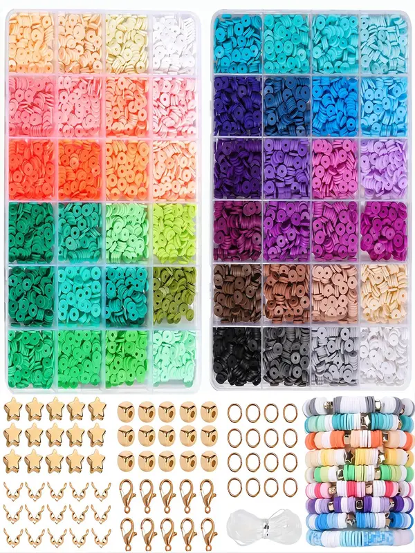 Summer 2024 Clay Beads As Kids Stocking Fillers, Simple Diy Jewelry Making Kit for Bracelet Necklace Making, Diy Fashion Kawaii Jewellery Accessories Kit for Developing Your Kids Skills, Vintage Jewelry Jewelry Set for Women 2
