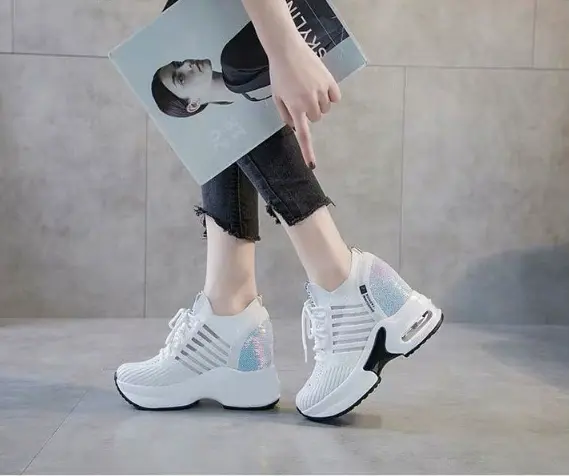 Giày thể thao nữ độn đế 6cm tôn dáng thoáng khí êm chân B39 Sneaker Shoes Sneaker Cao Su Women Shoes Jean 5