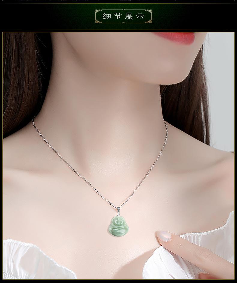 Product Introduction of Mặt Dây Chuyền Hình Phật, Myanmar Tự Nhiên, Màu Xanh Lá Nhạt, Cỡ Nhỏ, Hình Phật Bà Gong Nằm Cười, Với Vòng Cổ Bạc S925, Mặt Dây Chuyền Ngọc Bích Loại Băng, Dành Cho Nữ 8