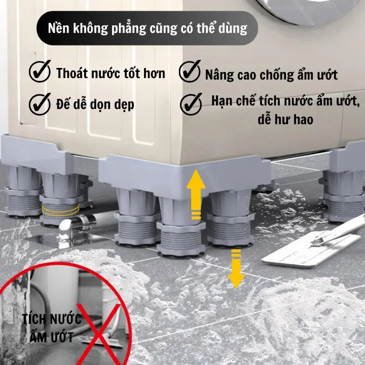 Chân đế kê tủ lạnh  Chân máy giặt 8 trụ đứng 4 bánh Tuỳ chỉnh độ cao Linh hoạt kích cỡ di chuyển dễ Lily's decor house 5
