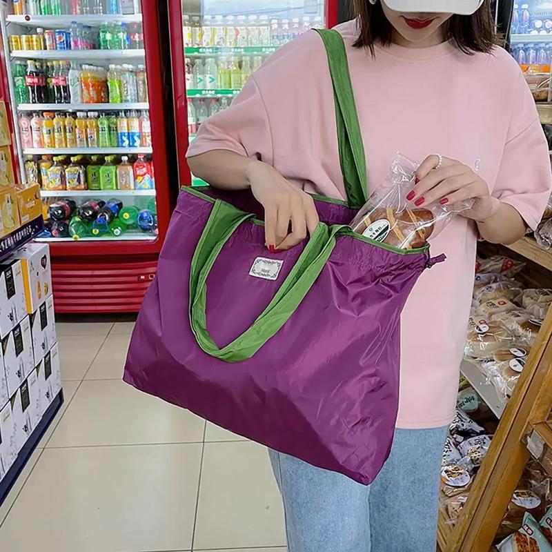 Product Introduction of Reusable Grocery Bag Large Capacity Foldable Shopping Bag With Drawstring Closure Foldable Eco-Friendly Shoulder Bag 24