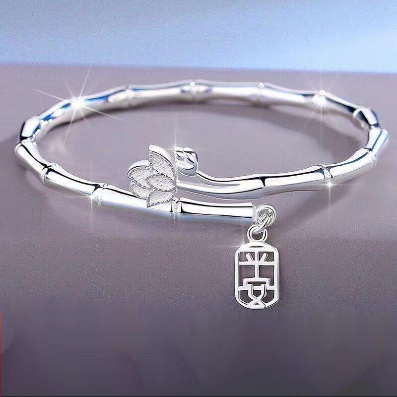 Product Introduction of Tay Vịn Tắm Bằng Tre,  Sterling 925, Kích Thước Miễn Phí, Với Quyến Rũ "Nhu Y", Hòa Bình Sang Trọng 1