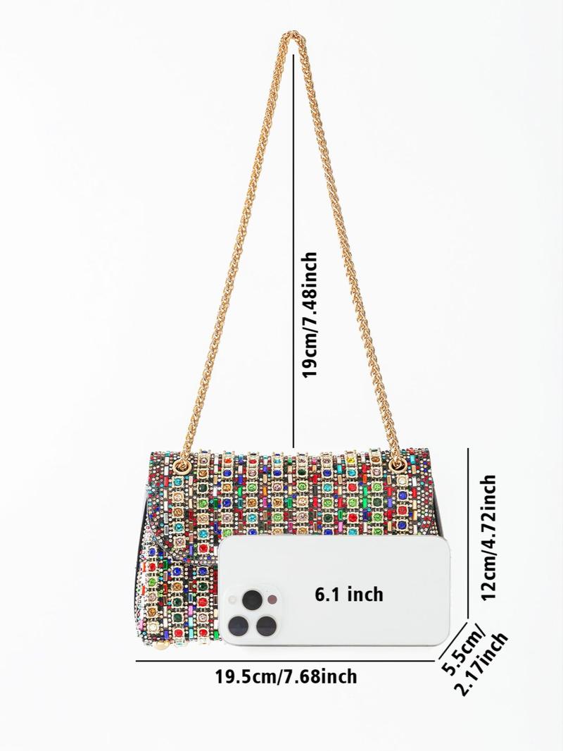 Product Introduction of Women's Rhinestone Decorated Shoulder Bag, Ladies Purse, Fashionable Chain Strap Crossbody Bag for Party, Trendy All-match & Exquisite Shoulder Bag for Birthday Gift 1