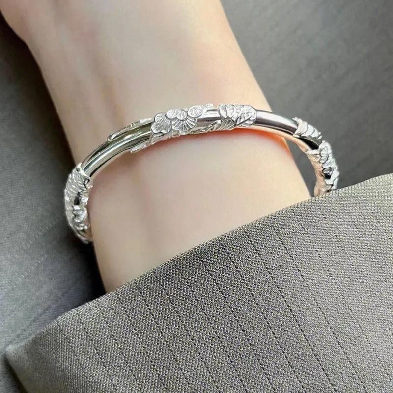 Full of Flowers Silver Bracelet Solid Silk Bird Feather Push Pull Bracelet High-grade Light Luxury Fashion Does Not Fade To Send Girlfriend Valentine's Day Gift 2