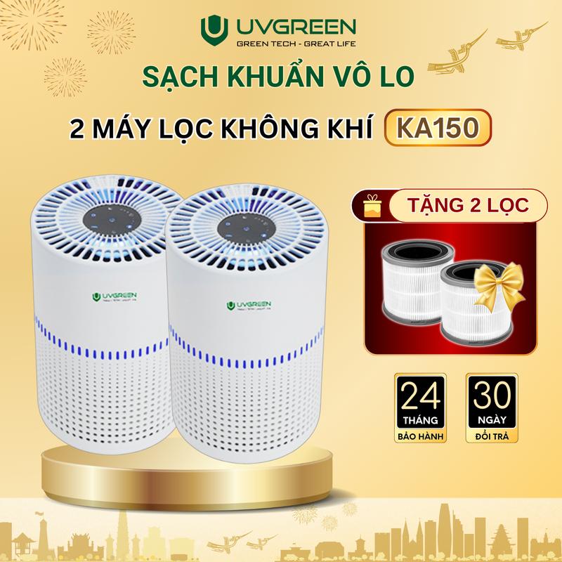 [TẶNG 2 LÕI LỌC] Combo 2 Máy Lọc Không Khí Diệt Khuẩn UVGREEN KA150 20m2 - UVC LED Hiện Đại, Làm Sạch Không Khí Phòng Ngủ Gia Đình, Bộ Lọc HEPA H13 Chống Vi Khuẩn Lọc Sạch Bụi Mịn, Khói, Lông Tóc