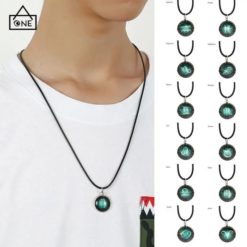 12 Zodiac Constellation Luminous Necklace Time  Pendant Men's Ladies Couple Charm Birthday Gifts