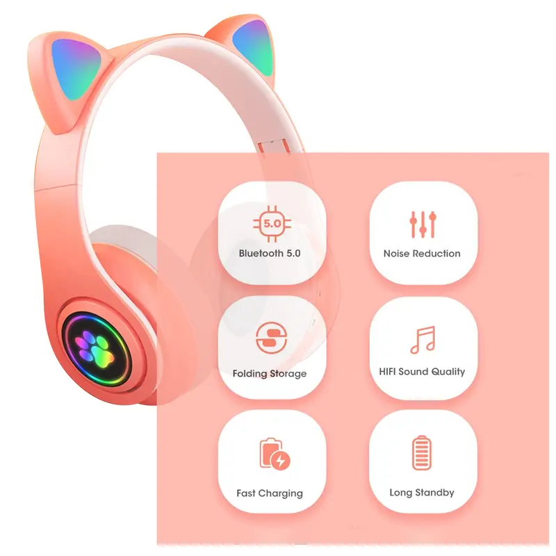 Headphone Bluetooth Wireless Model Telinga Kucing Headset Anak Dan Dewasa 6