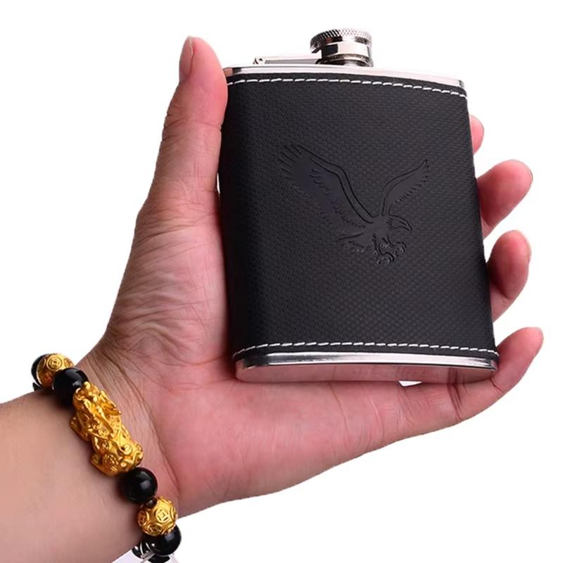 Drinkware 7oz Leather Cover Hip Flask Stainless Steel Unbreakable Whisky Flagon Durable Drop-resistant Liquor Pocket Winter 3