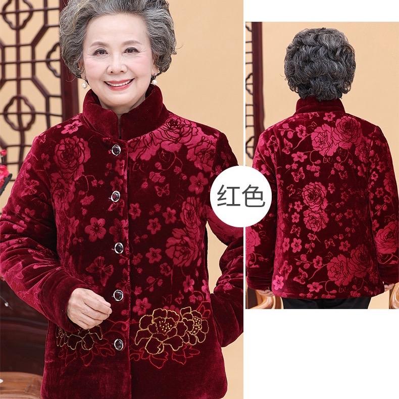 Áo ấm nhung lót lông thời trang bà già trung niên cao cấp Có hoa Thông thường