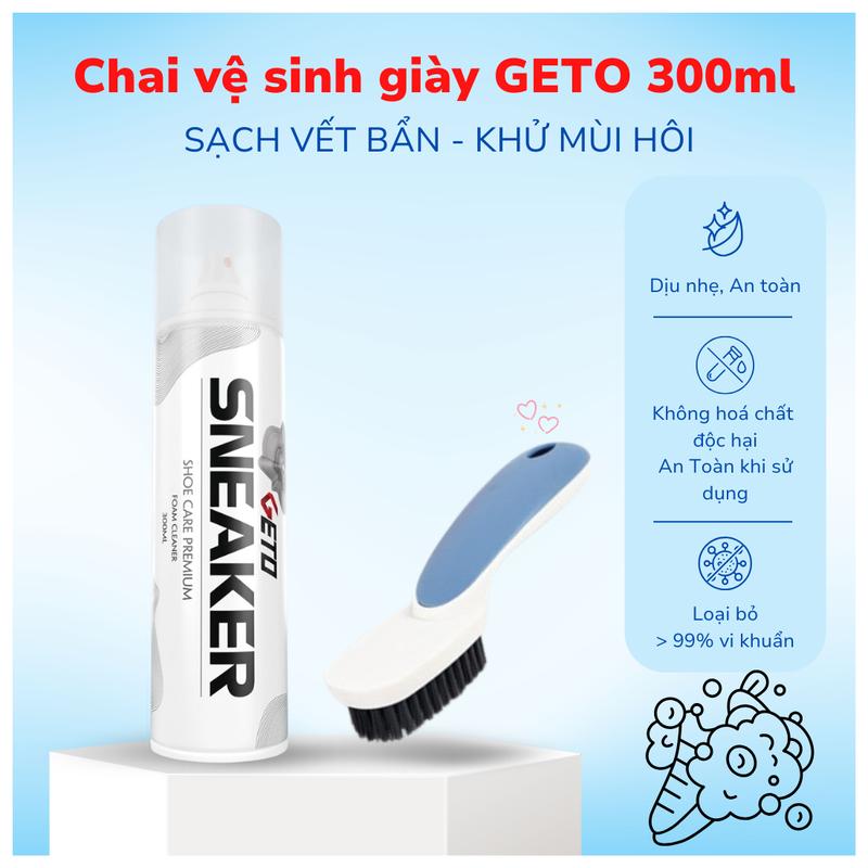 Bộ Chai Xịt Tạo Bọt Geto 300ml và Bàn Chải Đa Năng Vệ Sinh Giày Sneaker Cao Cấp Nam nu xit bot vesinh
