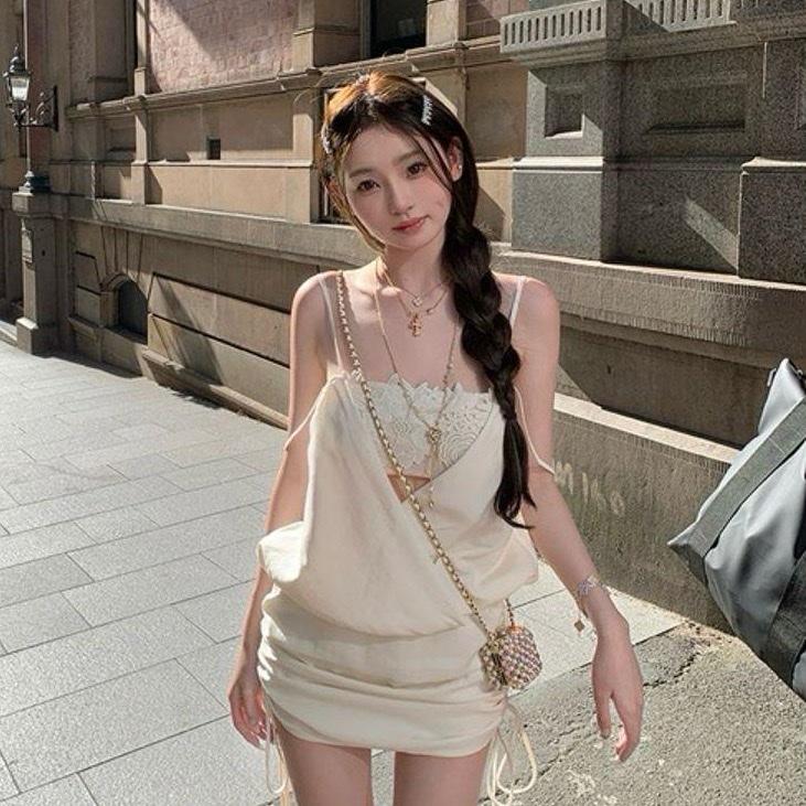 Set đầm 2 dây kèm bra ren hoa Set đồ nữ sang chảnh thiết kế lạ mắt mặc đi biển đi chơi