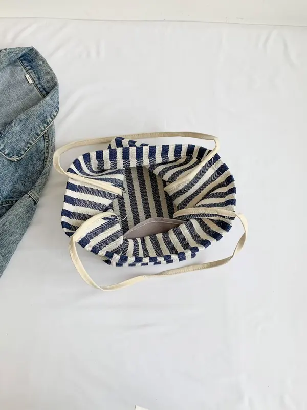 Men's Casual Striped Pattern Tote Bag, Large Capacity Shoulder Bag for Daily Used & Work, Casual Trendy Versatile High-quality Daily Commuting Bag 4