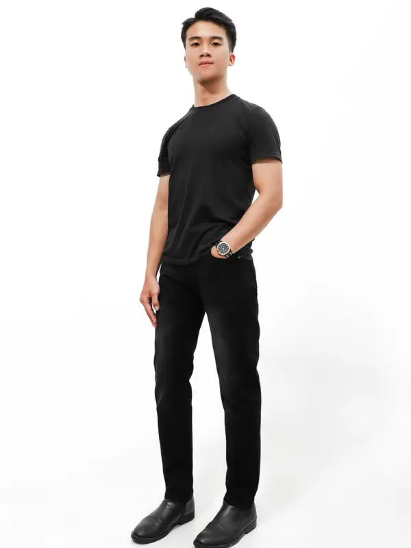 [QTV2] Quần jean nam co giãn, màu đen tuyền wash trắng thời trang, quần rin form ống slimfit_Q81 Pants Menswear Có Túi Cotton Denim 8