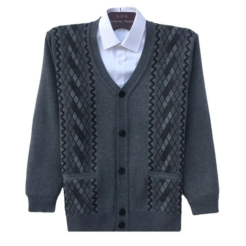 Áo Len Nam, Trung Người Già Và Cao Tuổi, Áo Cardigan, Quần Áo Ông Ngoại, Áo Len Cổ Chữ V Dệt Kim, Thích Hợp Cho Mùa Xuân Và Mùa Thu, Áo Khoác Dáng Rộng Thường Ngày Cho Người Già