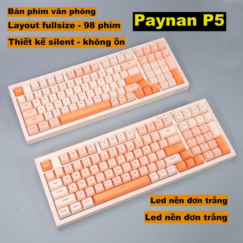 Bàn phím văn phòng P5 Paynan Peachy chống ồn kết nối cáp rời 98 phím đèn led trắng  keycap màu cổ điển