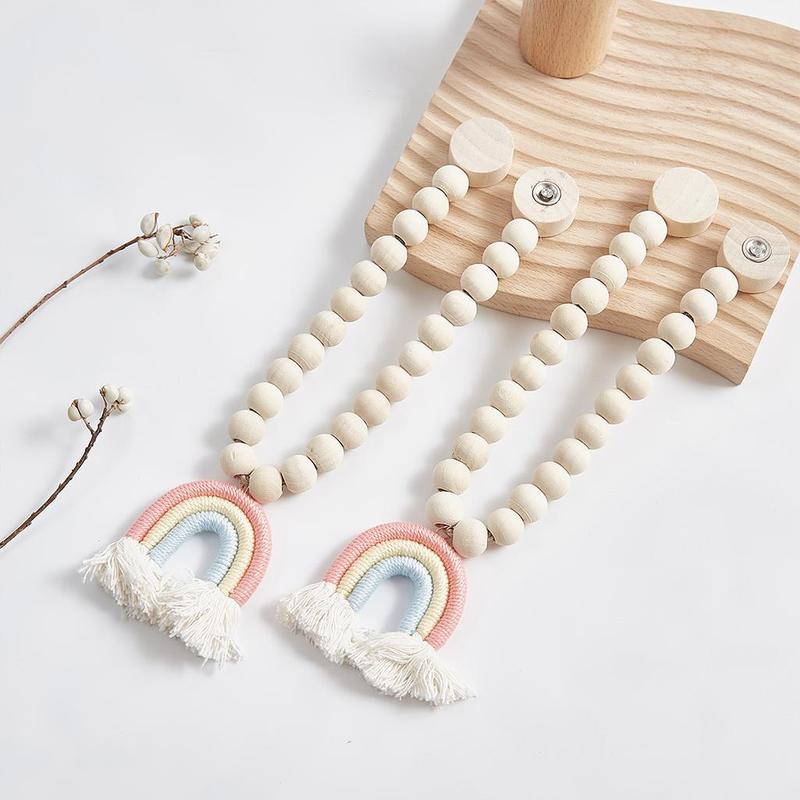 Boho Beaded Magnetic Curtain Tie, 1 Count Wooden Curtain Hook, Window Curtain Tieback for Home Decor 7
