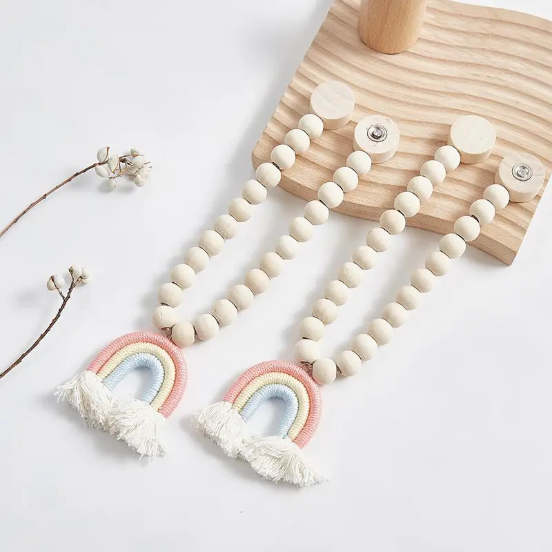 Boho Beaded Magnetic Curtain Tie, 1 Count Wooden Curtain Hook, Window Curtain Tieback for Home Decor 7