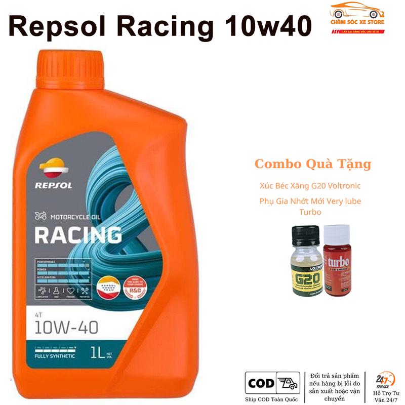 Dầu Nhớt Tổng Hợp Cho Xe Số Repsol Racing 10W40 - Kèm 1 Súc Béc Xăng G20 + 1 Phụ Gia Nhớt Mới Xado Very Turbo
