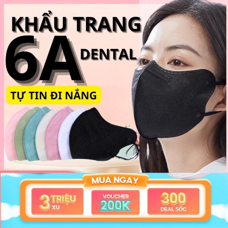 ( TẶNG 10C 5D ) Thùng 310 Cái Khẩu trang 6A  DENTAL MASK 4 lớp kháng khuẩn, Dày Dặn - khẩu trang chống nắng tia uv, che kín khuôn mặt cho mùa hè