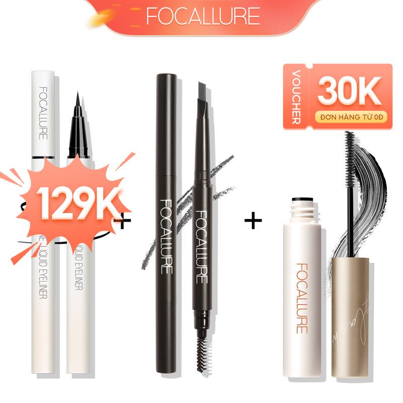 FOCALLURE Bộ 3 miếng trang điểm mắt chì kẻ mày + kẻ mắt + mascara nâu
