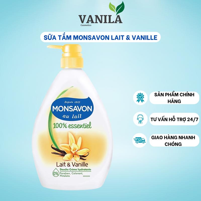 Sữa Tắm Monsavon Lait & Vanille chiết xuất sữa và hoa vani Pháp 1000ml